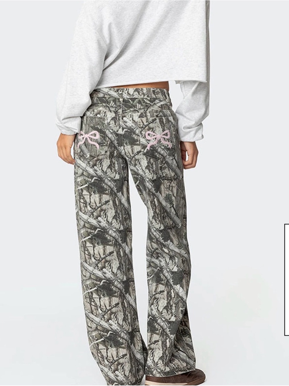 Edikted Camo & Bow Low Rise Jeans
